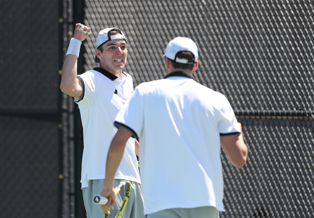 IowaÕs Joe Tyler and Nikita Snezhko play a doubles match against the Michigan Wolverines Sunday, April 21, 2019 at the Hawkeye Tennis and Recreation Complex. (Brian Ray/hawkeyesports.com)