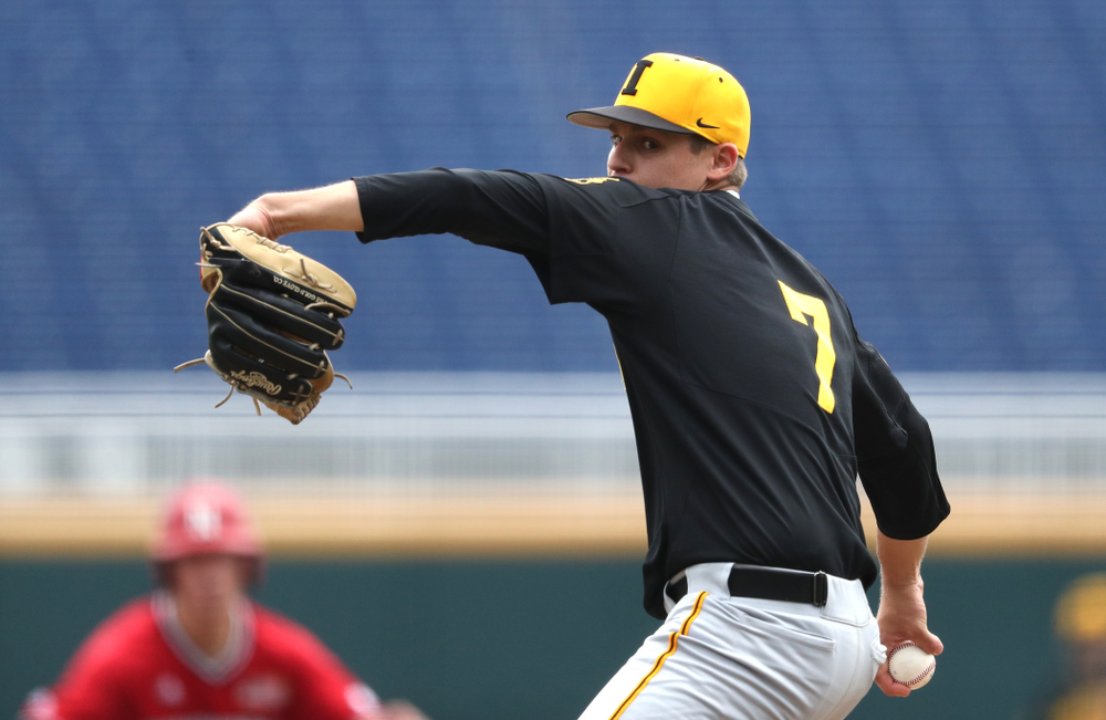 Iowa Hawkeyes Grant Judkins (7) against the Nebraska Cornhuskers in the first round of the Big Ten Baseball Tournament Friday, May 24, 2019 at TD Ameritrade Park in Omaha, Neb. (Brian Ray/hawkeyesports.com)