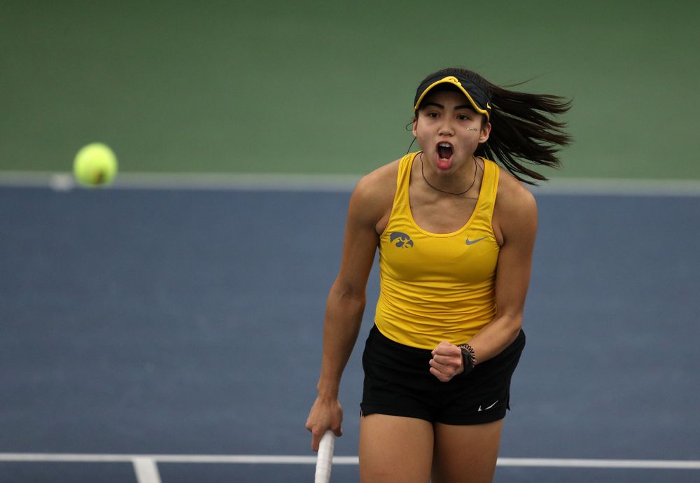 Iowa's Michelle Bacalla against the Iowa State Cyclones Friday, February 8, 2019 at the Hawkeye Tennis and Recreation Complex. (Brian Ray/hawkeyesports.com)