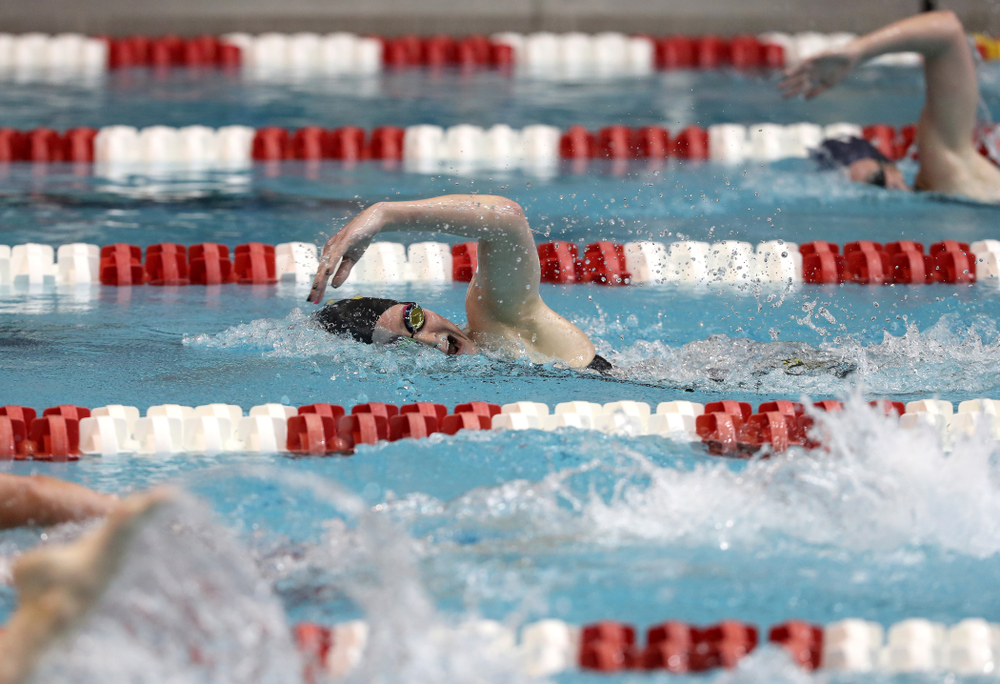 Iowa's Abbegayle Schneider swims the 500-yard freestyle during the 2019 Women's Big Ten Swimming and Diving meet Thursday, February 21, 2019 in Bloomington, Indiana. (Brian Ray/hawkeyesports.com)