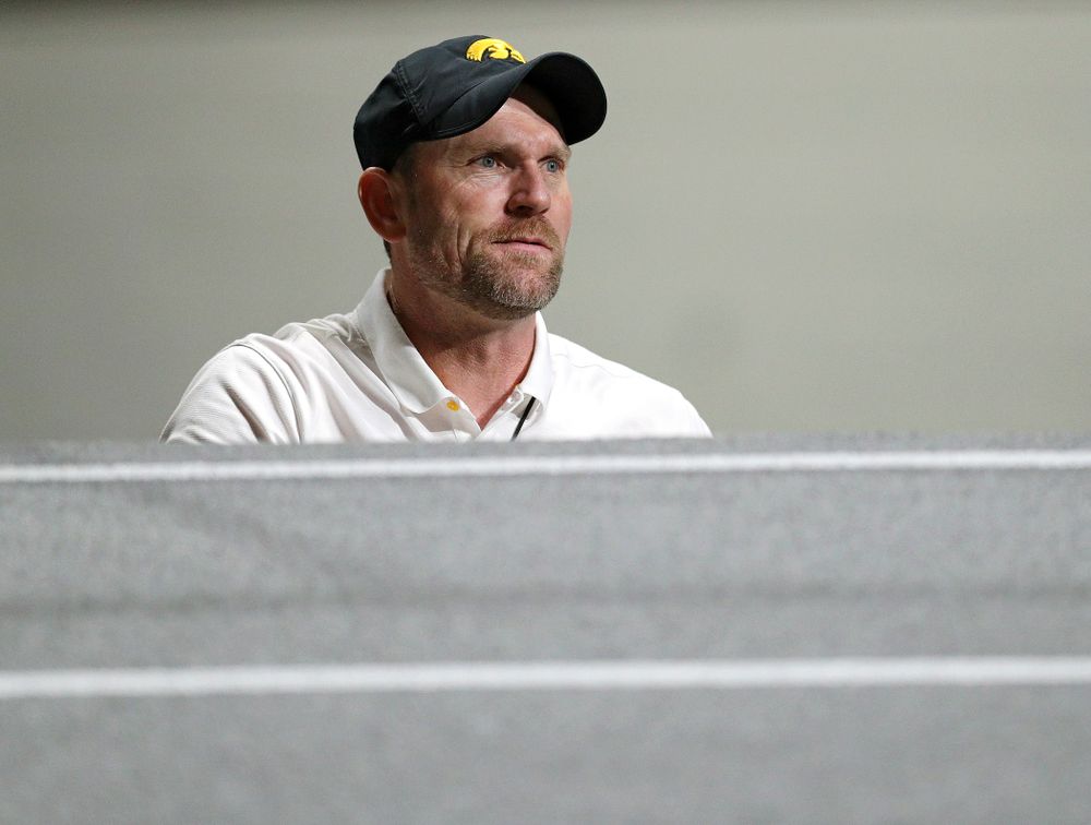 Iowa director of Track and Field Joey Woody looks on during the women’s 1 mile run event during the Jimmy Grant Invitational at the Recreation Building in Iowa City on Saturday, December 14, 2019. (Stephen Mally/hawkeyesports.com)