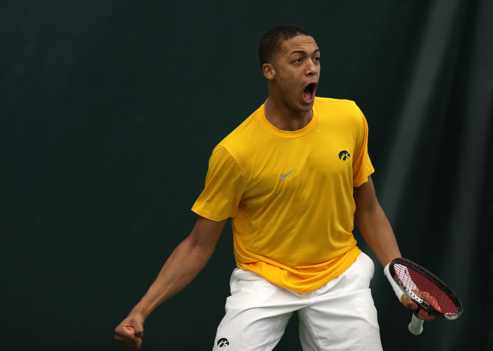 Oliver Okonkwo and Will Davies against Utah Sunday, February 10, 2019 at the Hawkeye Tennis and Recreation Complex. (Brian Ray/hawkeyesports.com)