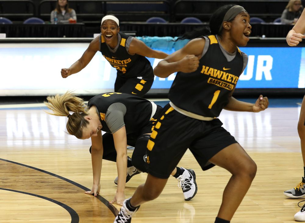 Iowa Hawkeyes guard Makenzie Meyer (3) during media and practice as they prepare for their Sweet 16 matchup against NC State Friday, March 29, 2019 at the Greensboro Coliseum in Greensboro, NC.(Brian Ray/hawkeyesports.com)