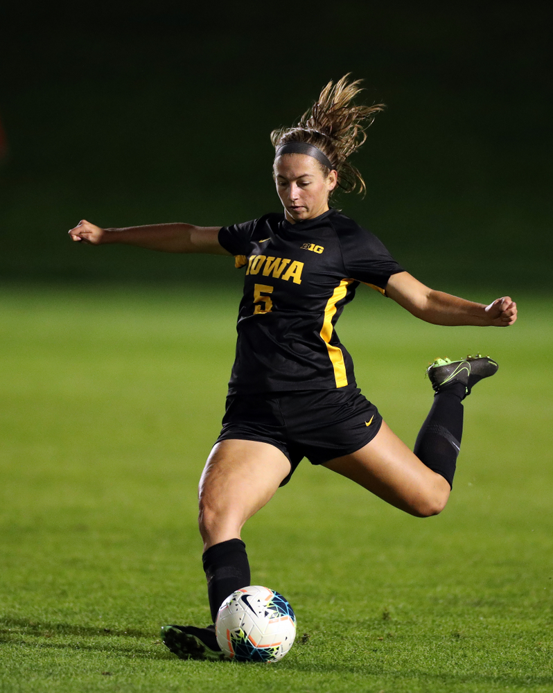 Iowa Hawkeyes defender Riley Whitaker (5) against the Nebraska Cornhuskers Thursday, October 3, 2019 at the Iowa Soccer Complex. (Brian Ray/hawkeyesports.com)