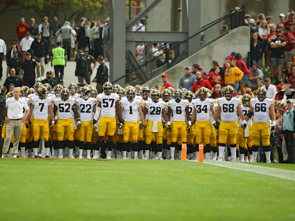 The Iowa Hawkeyes prepare to swam before their Iowa Corn Cy-Hawk Series game at Jack Trice Stadium in Ames on Saturday, Sep 14, 2019. (Stephen Mally/hawkeyesports.com)
