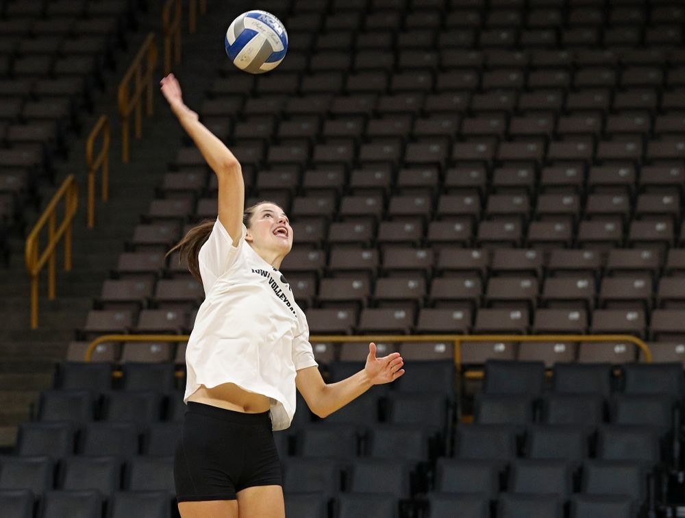Iowa’s Courtney Buzzerio (2) during Iowa Volleyball’s Media Day at Carver-Hawkeye Arena in Iowa City on Friday, Aug 23, 2019. (Stephen Mally/hawkeyesports.com)