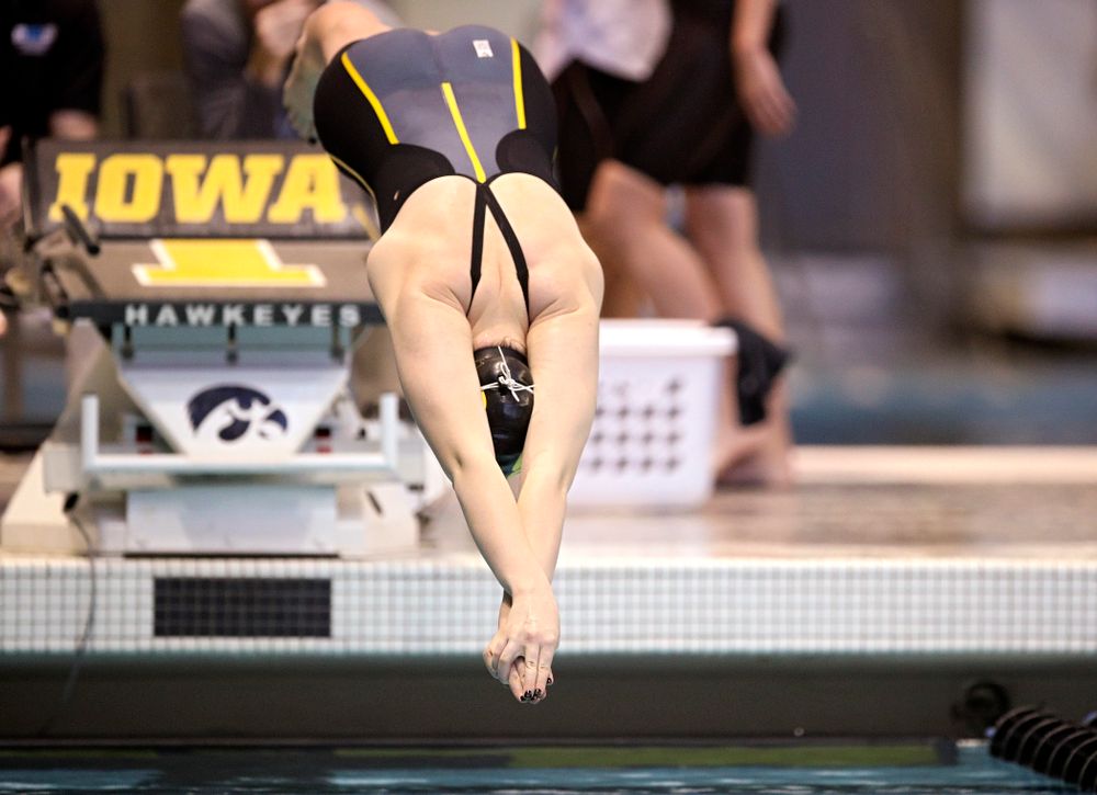 Iowa’s Erin Lang swims the women’s 500 yard freestyle preliminary event during the 2020 Women’s Big Ten Swimming and Diving Championships at the Campus Recreation and Wellness Center in Iowa City on Thursday, February 20, 2020. (Stephen Mally/hawkeyesports.com)
