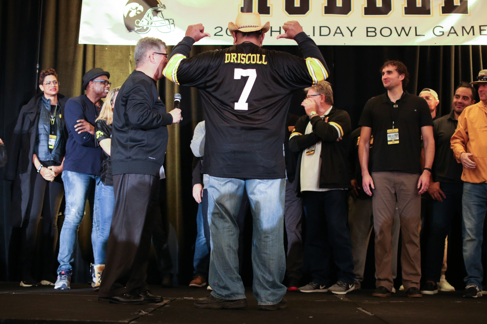 Epenesa Epenesa and other letter winners are introduced during the Holiday Bowl Hawkeye Huddle Thursday, December 26, 2019 at the Hilton in downtown San Diego. (Brian Ray/hawkeyesports.com)