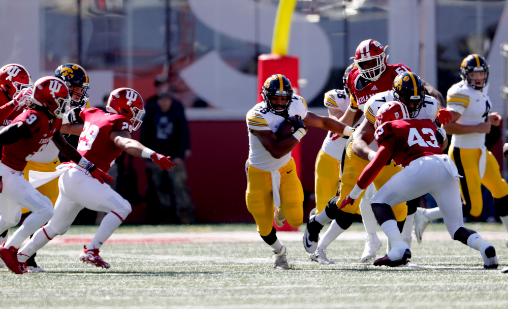 Iowa Hawkeyes running back Toren Young (28) against the Indiana Hoosiers Saturday, October 13, 2018 at Memorial Stadium, in Bloomington, Ind. (Brian Ray/hawkeyesports.com)