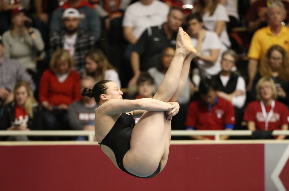 Iowa's Jacintha Thomas competes on the 1-meter springboard during the 2019 Women's Big Ten Swimming and Diving meet Thursday, February 21, 2019 in Bloomington, Indiana. (Brian Ray/hawkeyesports.com)