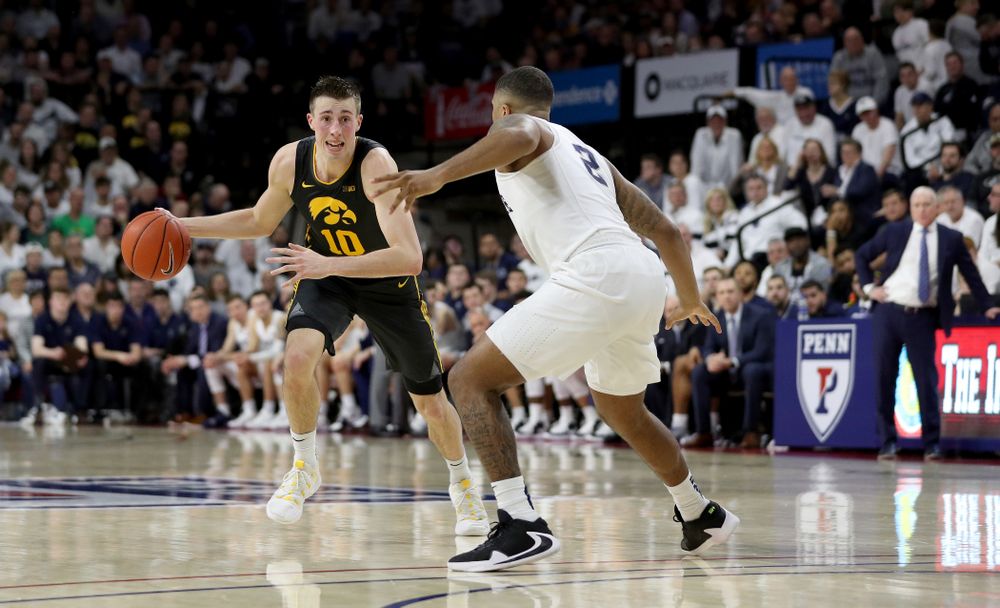 Iowa Hawkeyes guard Joe Wieskamp (10) against Penn State Saturday, January 4, 2020 at the Palestra in Philadelphia. (Brian Ray/hawkeyesports.com)