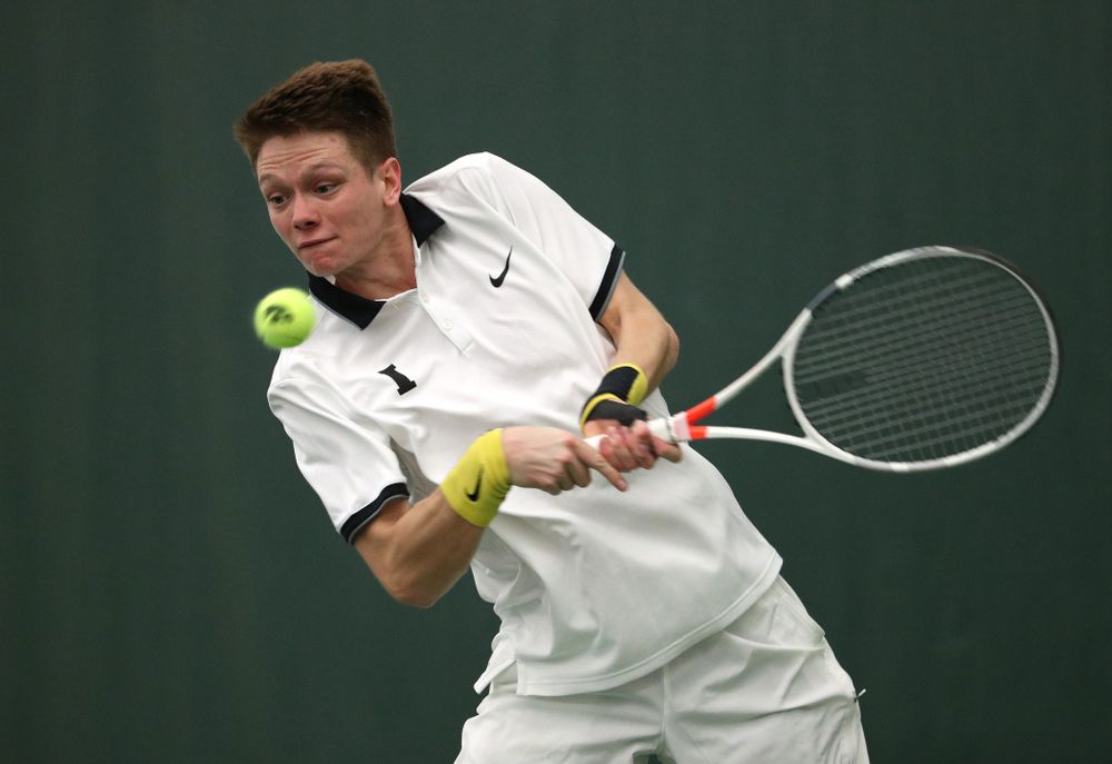 Iowa's Jason Kerst against North Dakota Friday, January 25, 2019 at the Hawkeye Tennis and Recreation Complex. (Brian Ray/hawkeyesports.com)