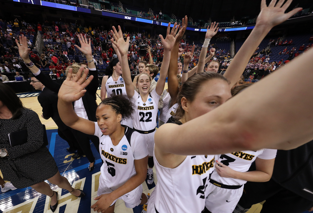 The Iowa Hawkeyes against the NC State Wolfpack in the regional semi-final of the 2019 NCAA Women's College Basketball Tournament Saturday, March 30, 2019 at Greensboro Coliseum in Greensboro, NC.(Brian Ray/hawkeyesports.com)
