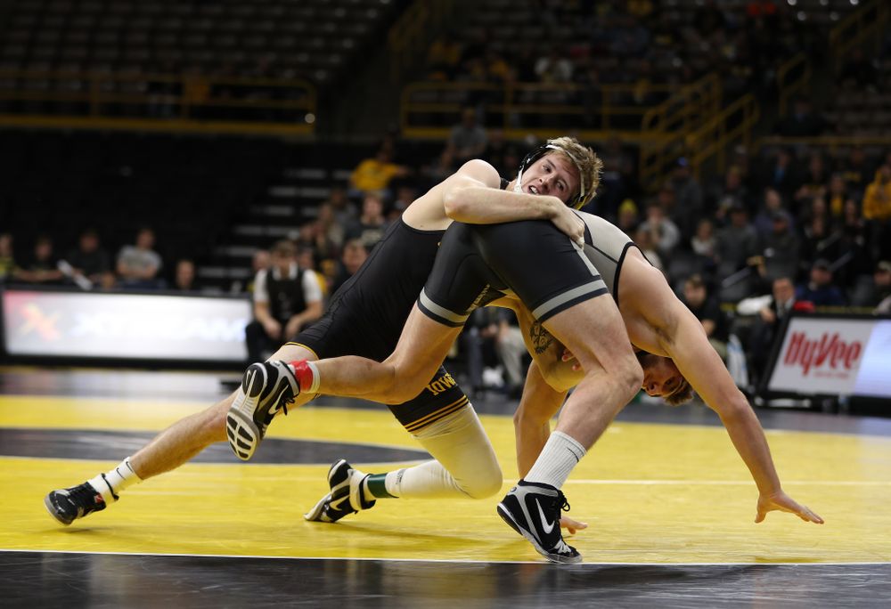 Iowa's Mitch Bowman wrestles Purdue's Christian Brunner at 197 pounds Saturday, November 24, 2018 at Carver-Hawkeye Arena. (Brian Ray/hawkeyesports.com)