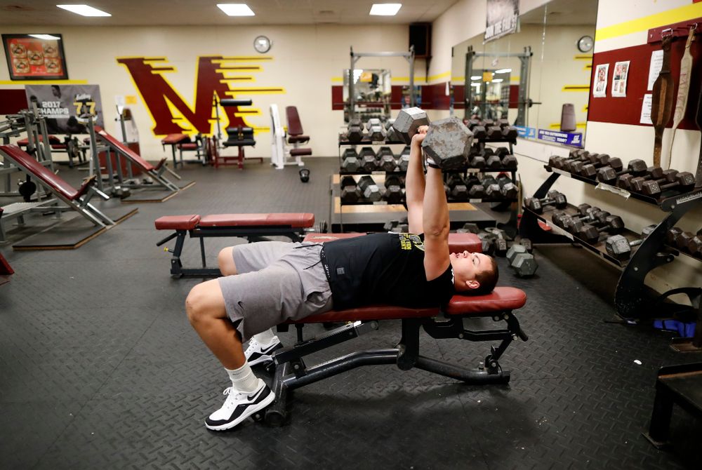 Iowa Hawkeyes quarterback Nathan Stanley (4) works out at his high school Wednesday, May 30, 2018 in Menomonie, Wisc. (Brian Ray/hawkeyesports.com)