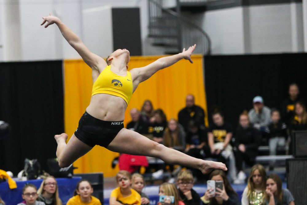 Allyson Steffensmeier performs a floor routine during the Iowa women’s gymnastics Black and Gold Intraquad Meet on Saturday, December 7, 2019 at the UI Field House. (Lily Smith/hawkeyesports.com)