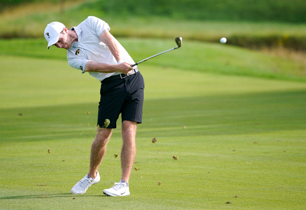 Iowa’s Jake Rowe hits from the fairway during the second day of the Golfweek Conference Challenge at the Cedar Rapids Country Club in Cedar Rapids on Monday, Sep 16, 2019. (Stephen Mally/hawkeyesports.com)