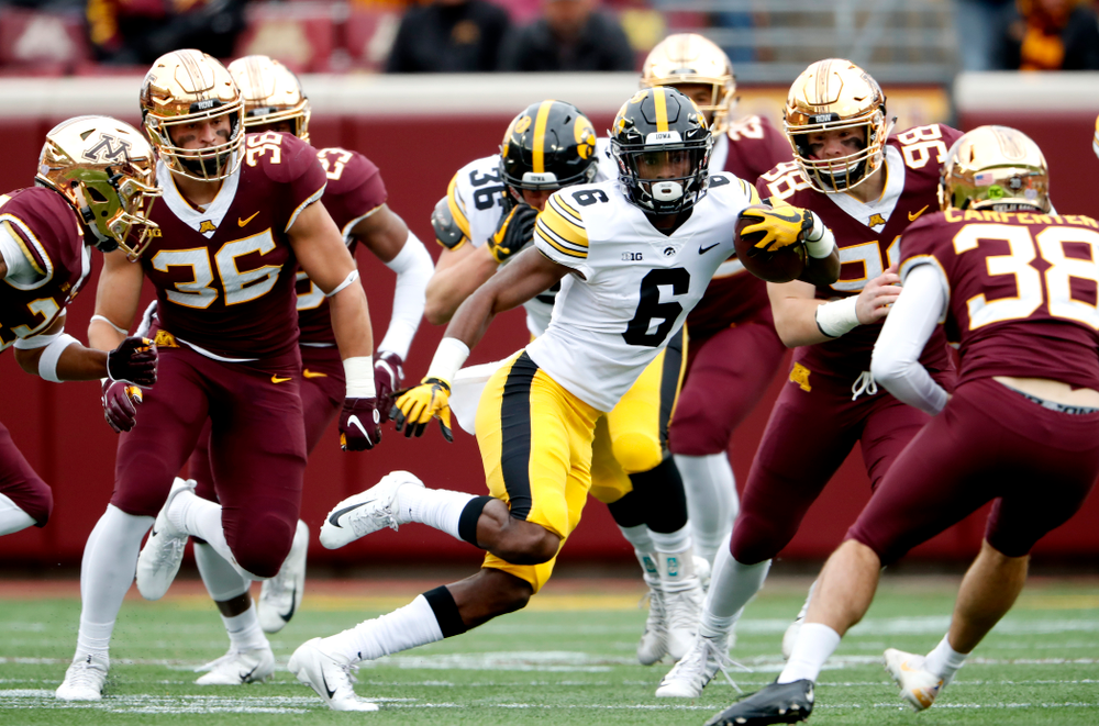 Iowa Hawkeyes wide receiver Ihmir Smith-Marsette (6) against the Minnesota Golden Gophers Saturday, October 6, 2018 at TCF Bank Stadium. (Brian Ray/hawkeyesports.com)