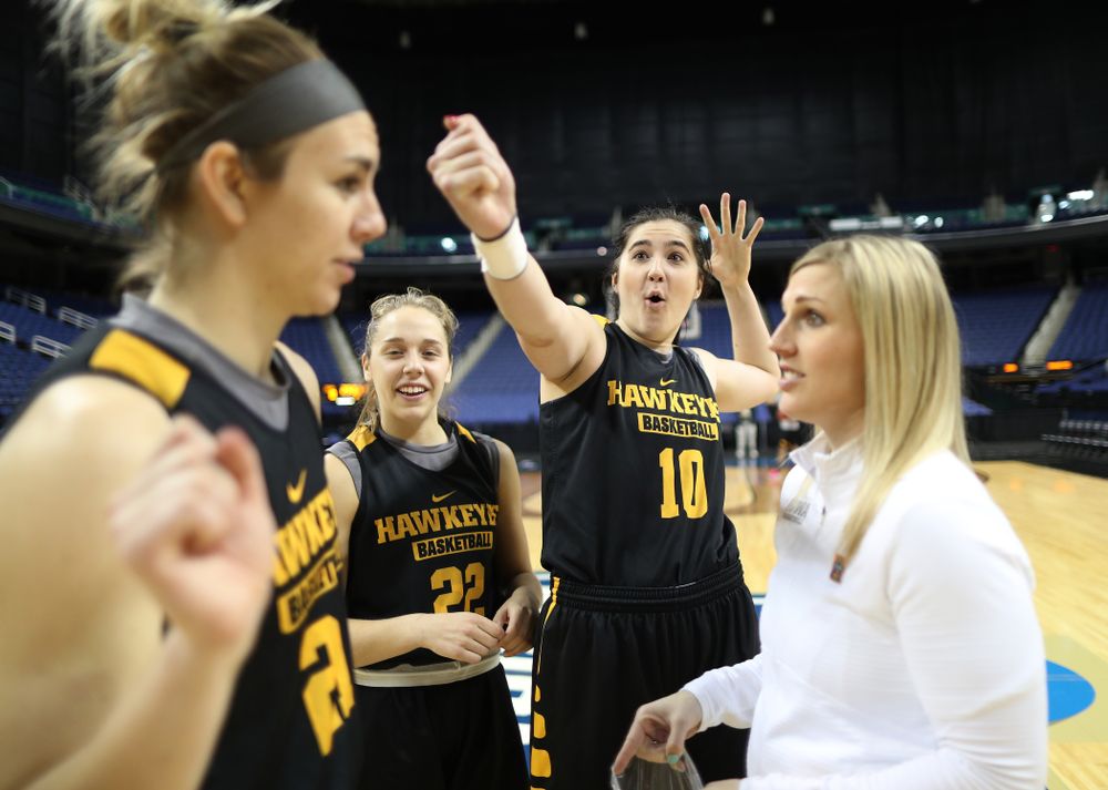Iowa Hawkeyes forward Megan Gustafson (10) during practice and media before the regional final of the 2019 NCAA Women's College Basketball Tournament against the Baylor Bears Sunday, March 31, 2019 at Greensboro Coliseum in Greensboro, NC.(Brian Ray/hawkeyesports.com)