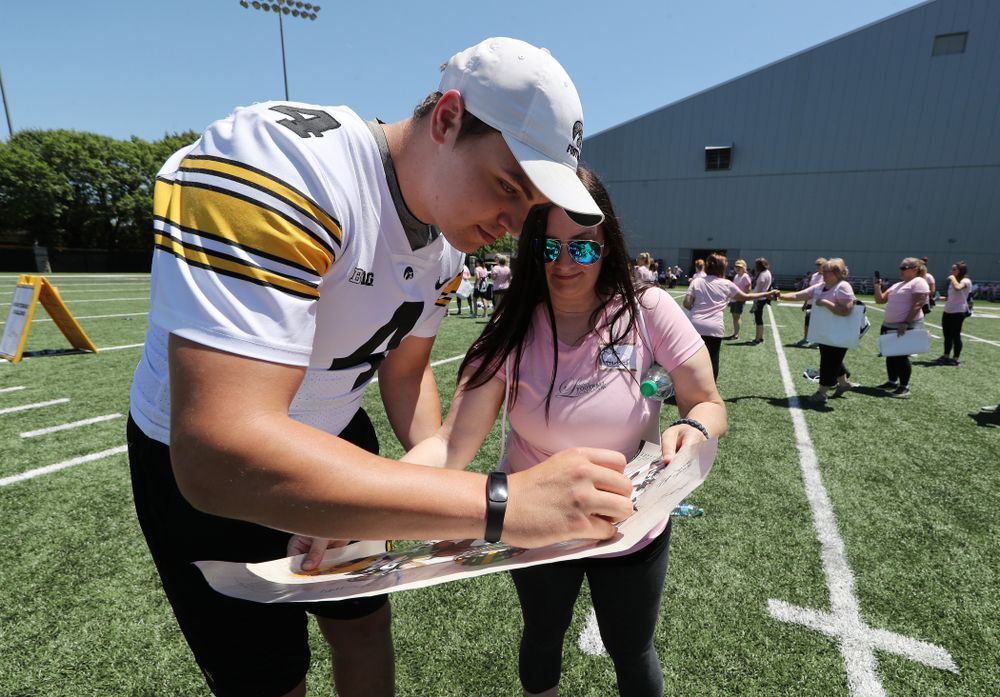 Iowa Hawkeyes quarterback Nate Stanley (4) during the 2019 Iowa Ladies Football Academy Saturday, June 8, 2019 at the Hansen Football Performance Center. (Brian Ray/hawkeyesports.com)