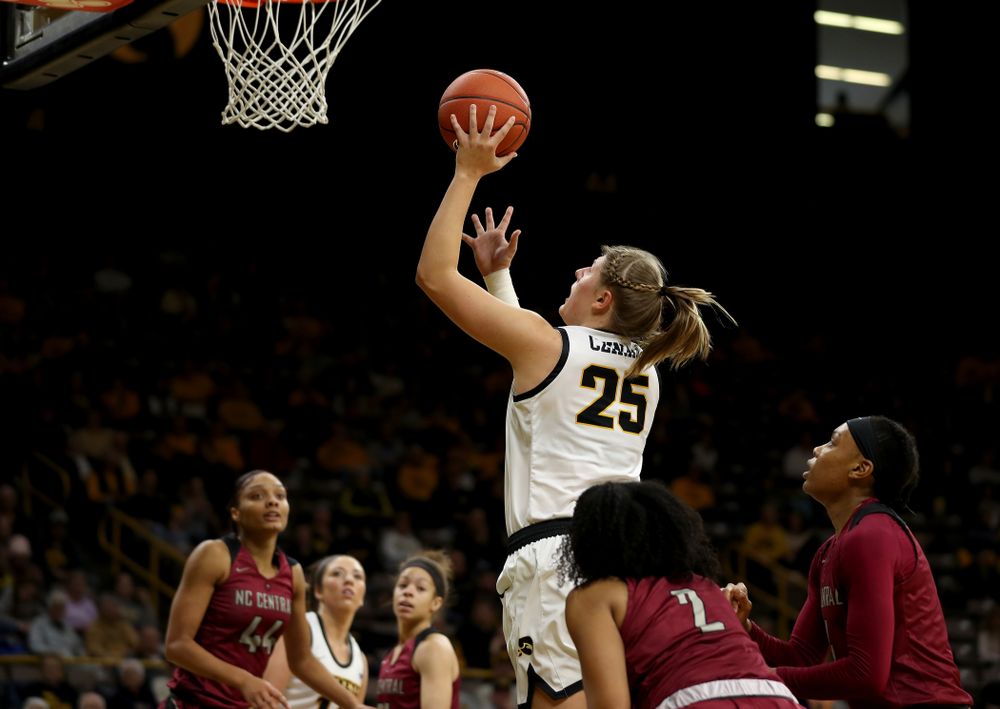Iowa Hawkeyes forward/center Monika Czinano (25) against North Carolina Central Saturday, December 14, 2019 at Carver-Hawkeye Arena. (Brian Ray/hawkeyesports.com)