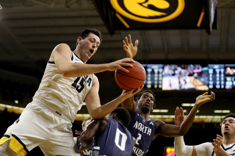 Iowa Hawkeyes forward Ryan Kriener (15) against North Florida Thursday, November 21, 2019 at Carver-Hawkeye Arena. (Brian Ray/hawkeyesports.com)