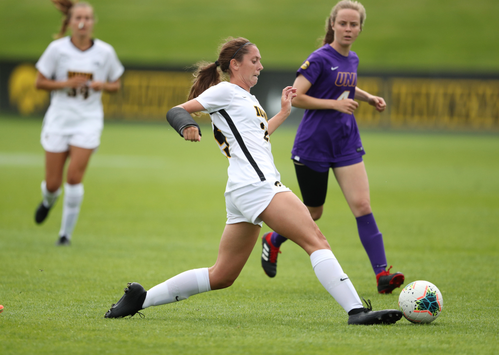 Iowa Hawkeyes midfielder Josie Durr (25) during a 6-1 win over Northern Iowa Sunday, August 25, 2019 at the Iowa Soccer Complex. (Brian Ray/hawkeyesports.com)