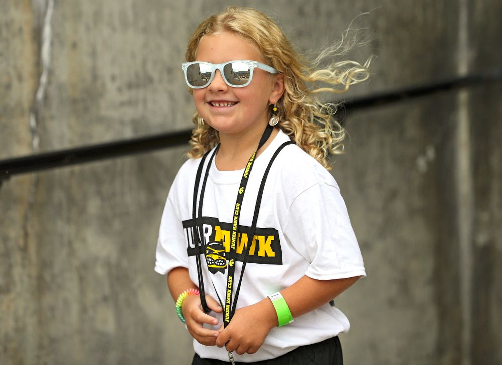 Junior Hawk Club members participate in the Swarm Experience during Kids Day at Kinnick Stadium in Iowa City on Saturday, Aug 10, 2019. (Stephen Mally/hawkeyesports.com)