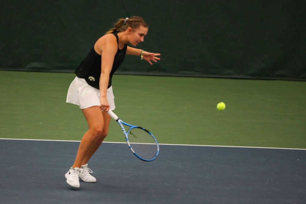 IowaÕs Ashleigh Jacobs at womenÕs tennis senior day vs Nebraska on Saturday, April 13, 2019 at the Hawkeye Tennis and Recreation Complex. (Lily Smith/hawkeyesports.com)