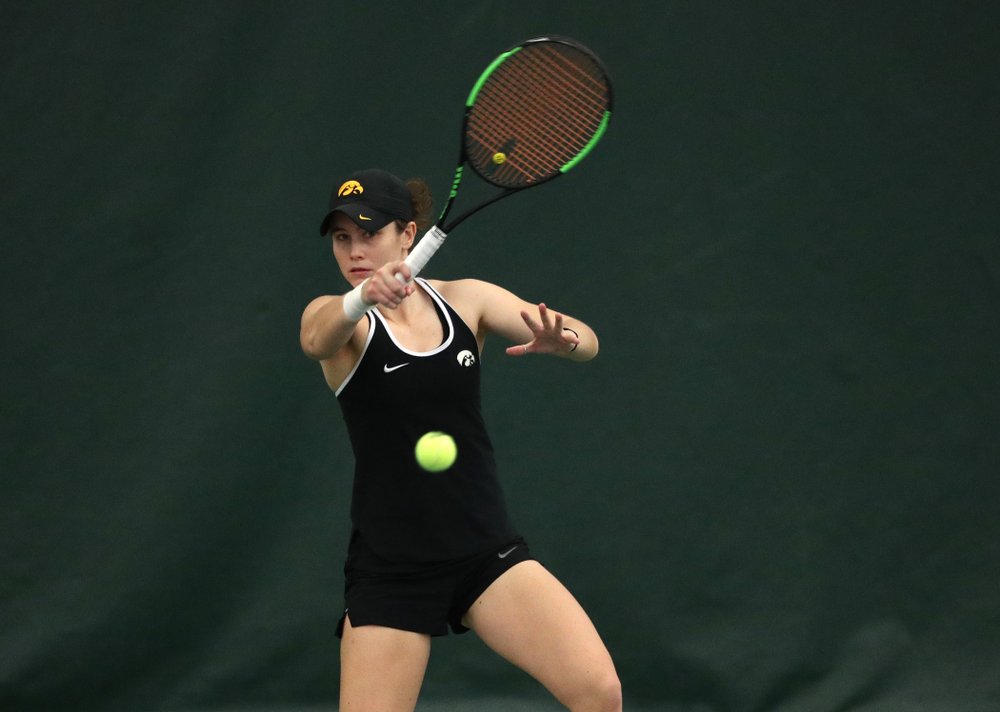 Iowa's Elise Van Heuvelen Treadwell against the Penn State Nittany Lions Sunday, February 24, 2019 at the Hawkeye Tennis and Recreation Complex. (Brian Ray/hawkeyesports.com)