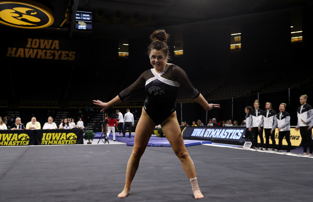 Iowa's Erin Castle competes on the floor against the Rutgers Scarlet Knights Saturday, January 26, 2019 at Carver-Hawkeye Arena. (Brian Ray/hawkeyesports.com)