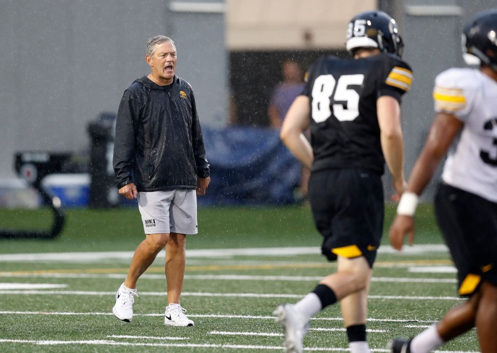 Iowa Hawkeyes head coach Kirk Ferentz during camp practice No. 15 Monday, August 20, 2018 at the Hansen Football Performance Center. (Brian Ray/hawkeyesports.com)