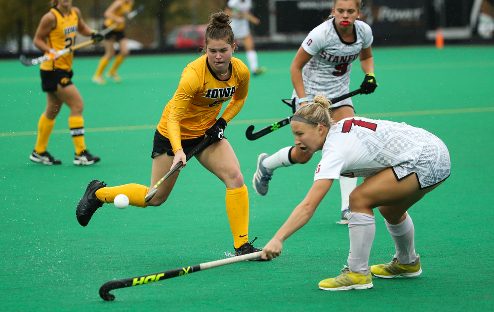 Iowa Hawkeyes midfielder Meghan Conroy (5) chases down a pass during a game against Stanford at Grant Field on October 7, 2018. (Tork Mason/hawkeyesports.com)