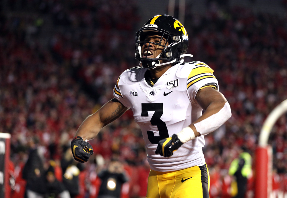 Iowa Hawkeyes wide receiver Tyrone Tracy Jr. (3) scores against the Wisconsin Badgers Saturday, November 9, 2019 at Camp Randall Stadium in Madison, Wisc. (Brian Ray/hawkeyesports.com)