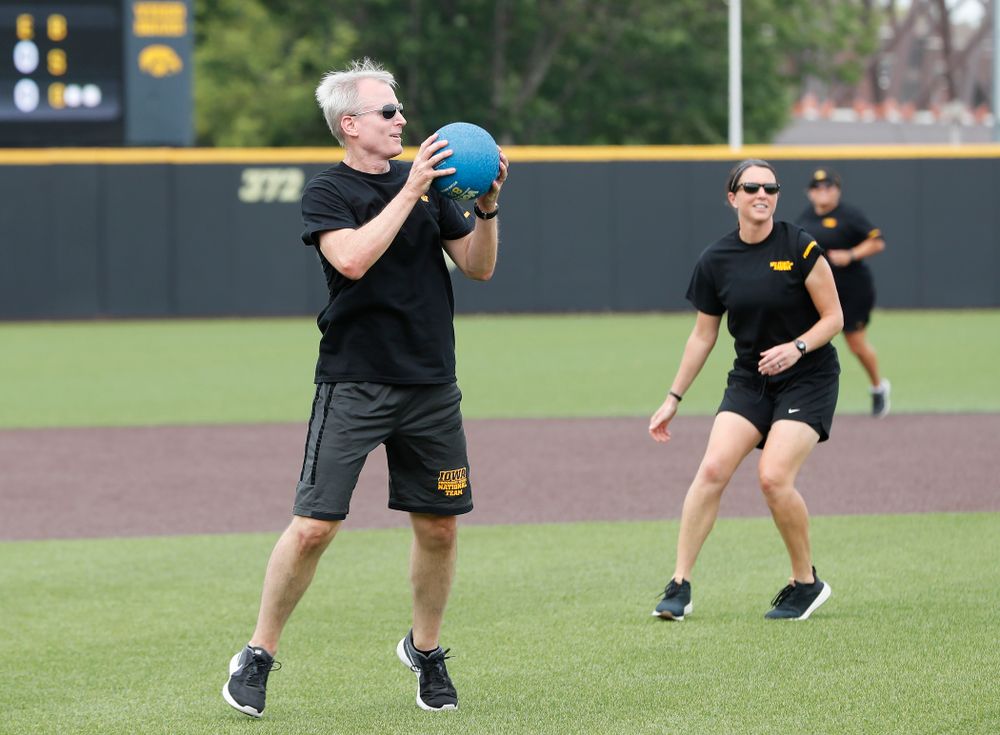 Head Swimming and Diving Coach Marc Long during the Iowa Student Athlete Kickoff Kickball game Sunday, August 19, 2018 at Duane Banks Field. (Brian Ray/hawkeyesports.com)