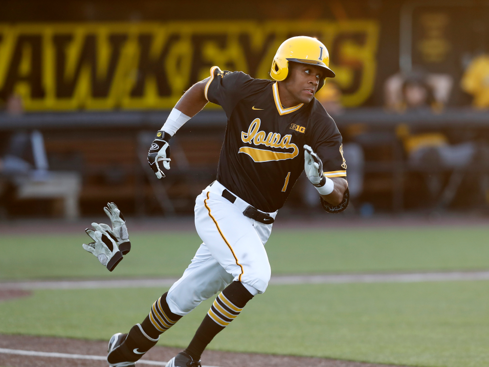 Iowa Hawkeyes third baseman Lorenzo Elion (1) against Milwaukee Wednesday, April 25, 2018 at Duane Banks Field. (Brian Ray/hawkeyesports.com)