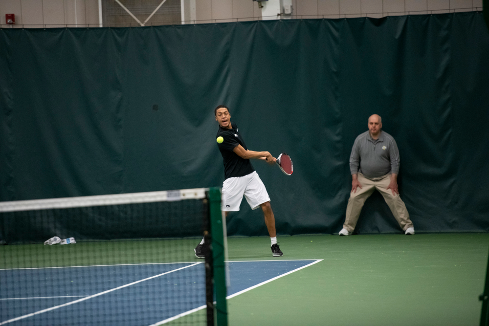 The Iowa men's tennis team competes against Cornell in The Rise Tennis Center in Ithaca, NY on Sunday, Feb. 24, 2019.