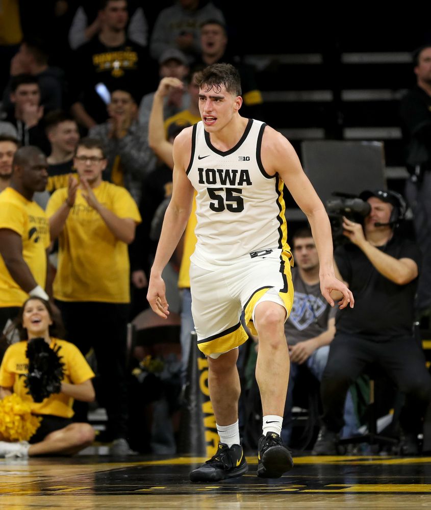 Iowa Hawkeyes forward Luka Garza (55) against the Michigan Wolverines Friday, January 17, 2020 at Carver-Hawkeye Arena. (Brian Ray/hawkeyesports.com)