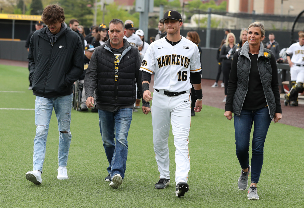 Iowa Hawkeyes Tanner Wetrich (16) during senior day festivities before their game against Michigan State Sunday, May 12, 2019 at Duane Banks Field. (Brian Ray/hawkeyesports.com)