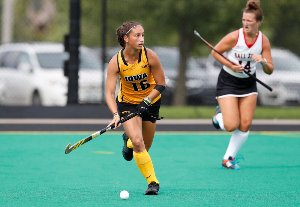 Iowa Hawkeyes Isabella Solaroli (16) against Ball State Sunday, September 2, 2018 at Grant Field. (Brian Ray/hawkeyesports.com)