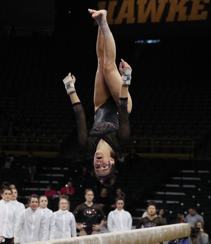Iowa's Alex Greenwald competes on the beam during their meet against the Minnesota Golden Gophers Saturday, January 19, 2019 at Carver-Hawkeye Arena. (Brian Ray/hawkeyesports.com)