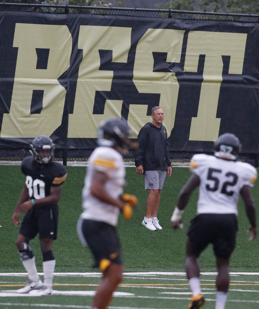 Iowa Hawkeyes head coach Kirk Ferentz during camp practice No. 15 Monday, August 20, 2018 at the Hansen Football Performance Center. (Brian Ray/hawkeyesports.com)