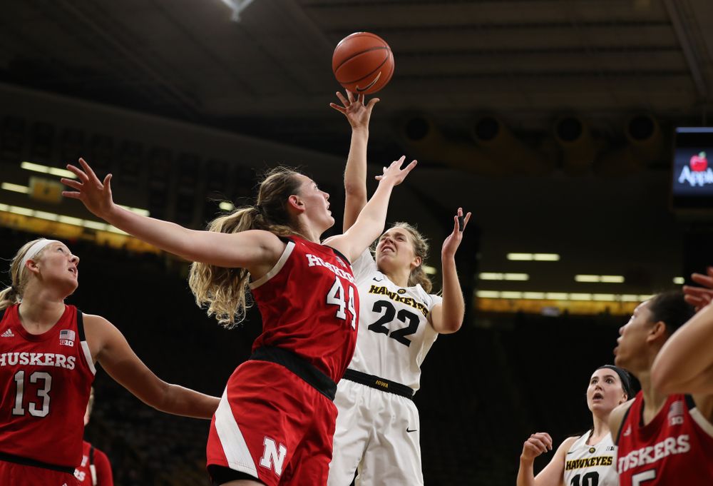 Iowa Hawkeyes guard Kathleen Doyle (22) against the Nebraska Cornhuskers Thursday, January 3, 2019 at Carver-Hawkeye Arena. (Brian Ray/hawkeyesports.com)