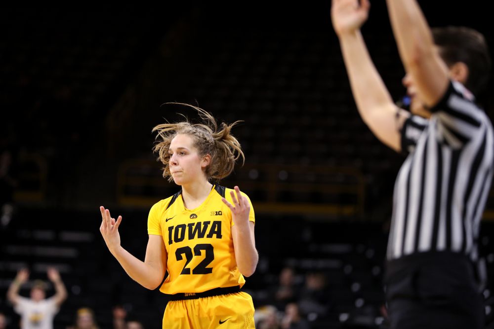 Iowa Hawkeyes guard Kathleen Doyle (22) against the Michigan State Spartans Thursday, February 7, 2019 at Carver-Hawkeye Arena. (Brian Ray/hawkeyesports.com)