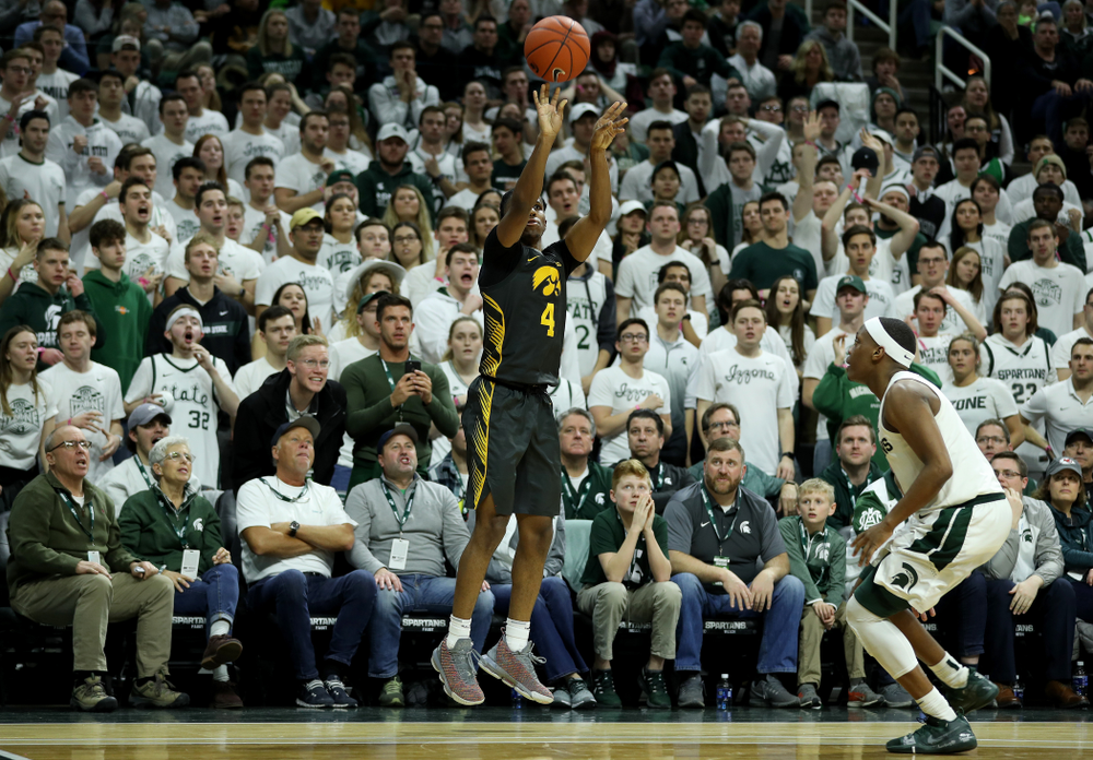 Iowa Hawkeyes guard Bakari Evelyn (4) against Michigan State Tuesday, February 25, 2020 at the Breslin Center in East Lansing, MI. (Brian Ray/hawkeyesports.com)