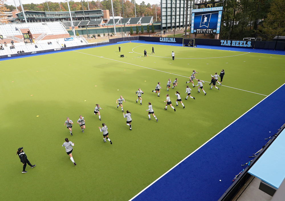 The Hawkeyes warm up before their NCAA Tournament Second Round match against North Carolina at Karen Shelton Stadium in Chapel Hill, N.C. on Sunday, Nov 17, 2019. (Stephen Mally/hawkeyesports.com)