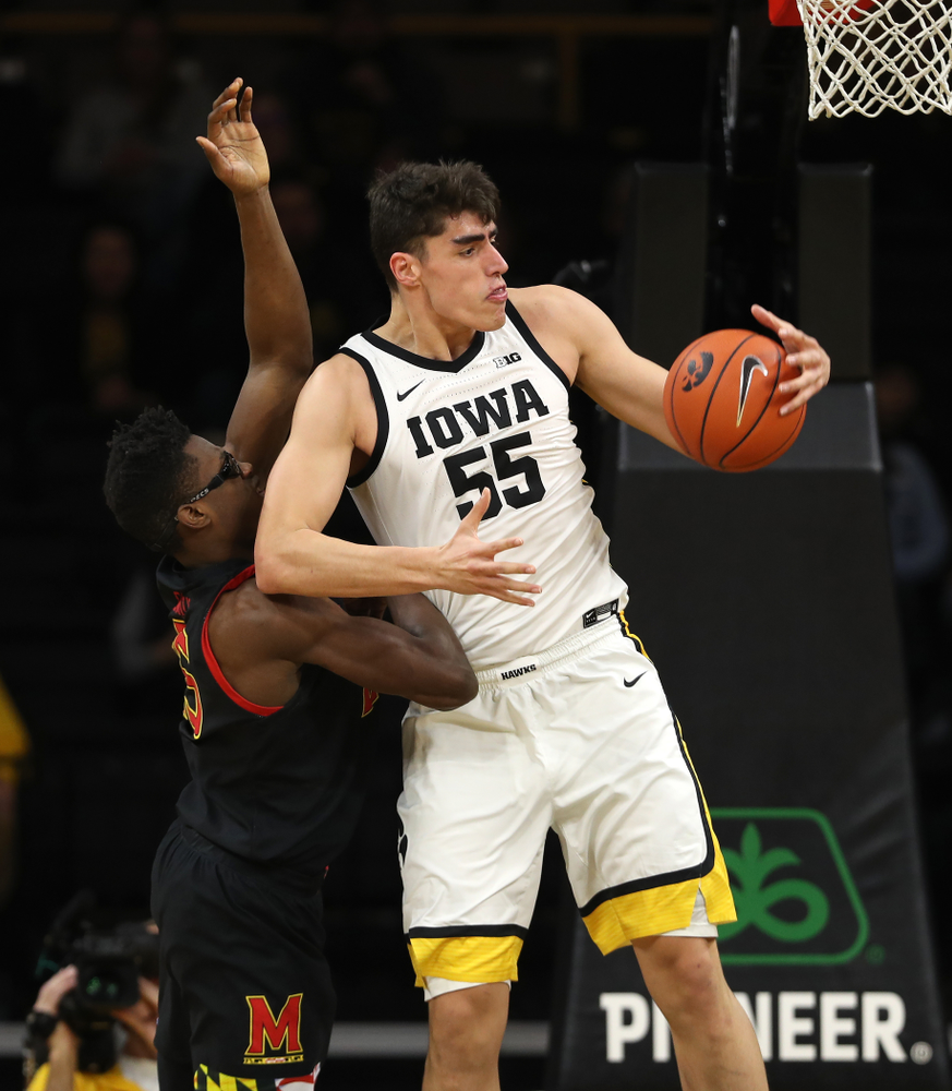 Iowa Hawkeyes forward Luka Garza (55) against the Maryland Terrapins Friday, January 10, 2020 at Carver-Hawkeye Arena. (Brian Ray/hawkeyesports.com)