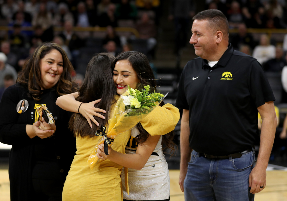The Iowa Cheerleaders and Dance Team perform on senior night at half-time of the Iowa Hawkeyes game against the Purdue Boilermakers Tuesday, March 3, 2020 at Carver-Hawkeye Arena. (Brian Ray/hawkeyesports.com)