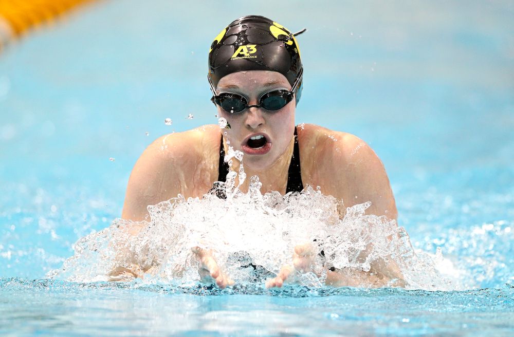 Iowa’s Kelsey Drake swims the women’s 200 yard individual medley C finals event during the 2020 Women’s Big Ten Swimming and Diving Championships at the Campus Recreation and Wellness Center in Iowa City on Thursday, February 20, 2020. (Stephen Mally/hawkeyesports.com)