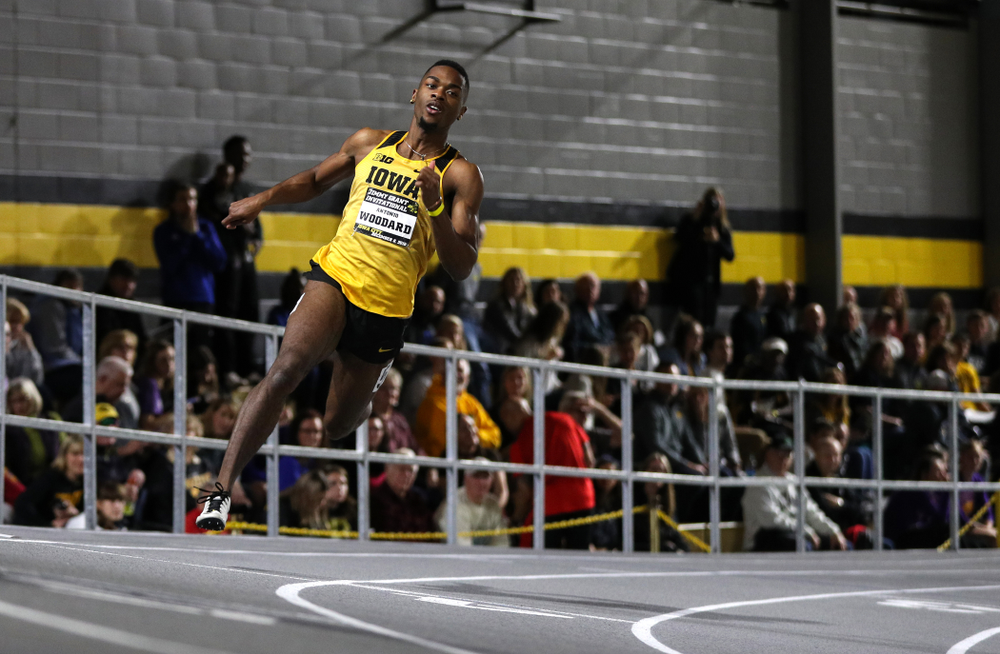 Iowa's Antonio Woodard runs the 300-meters during the Jimmy Grant Invitational Saturday, December 8, 2018 at the Recreation Building. (Brian Ray/hawkeyesports.com)